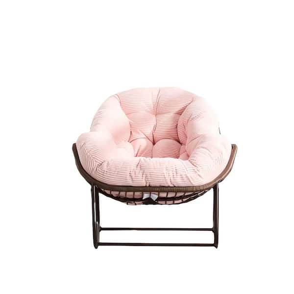 Wicker Outdoor Rocking Chair with Pink Cushions ​