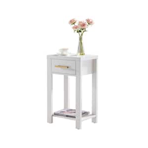 SignatureHome Sendero 12 in. W White Finish Rectangle Top Wood End Table with 1 Drawers+Shelves. (16Lx12Wx26H)