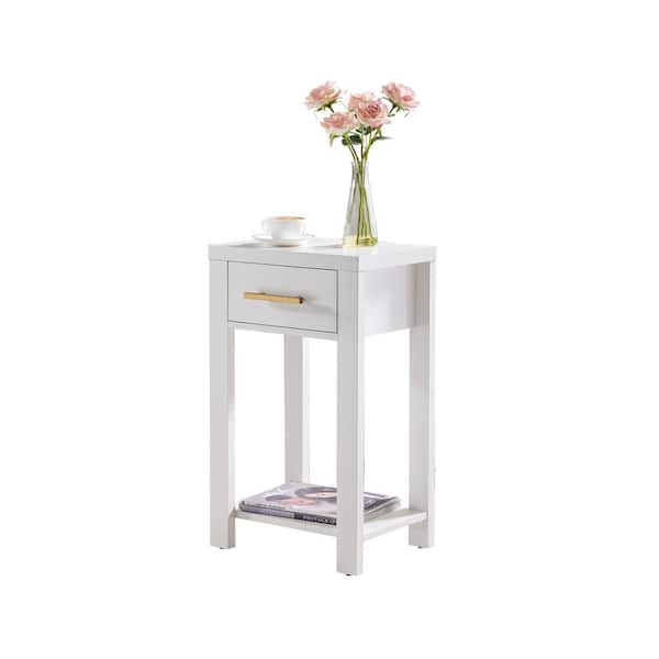 Signature Home SignatureHome Sendero 12 in. W White Finish Rectangle Top Wood End Table with 1 Drawers+Shelves. (16Lx12Wx26H)