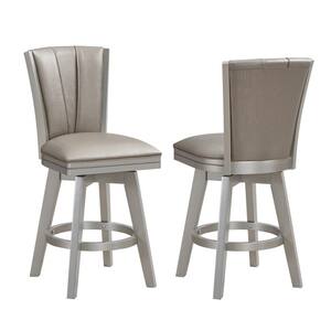 SignatureHome Seat 24 in. H Champagne/Silver Finish High Back Wood Counter Stool with Polyester Fabric Seat 2 Stool Set