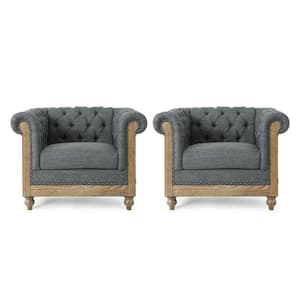 Petes Charcoal and Dark Brown Fabric Tufted Club Chairs (Set of 2)