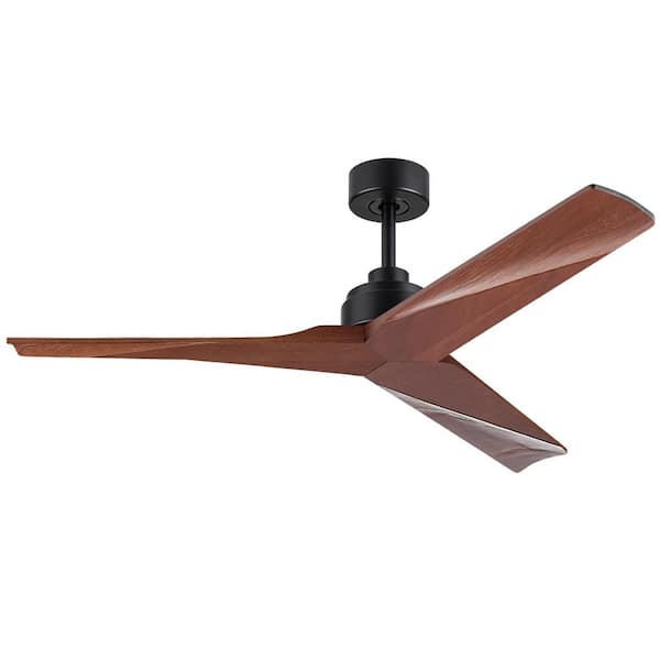 Farmhouse 52 in. Black 3 Wood Blades Downrod Standard Ceiling Fan with DC Motor and Remote Included