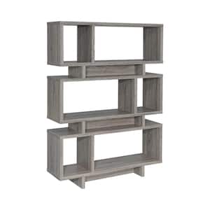 65.75 in. Weathered Grey Wood 3-Shelf Geometric Bookcase