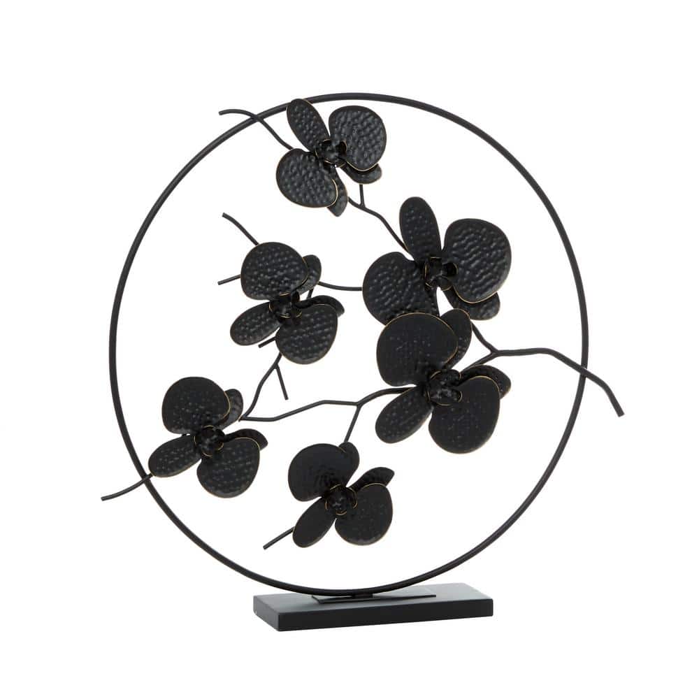 Elegant Black Metal Orchid Floral Sculpture 26"