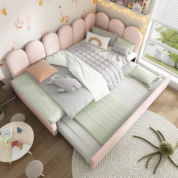 Harper & Bright Designs Pink Twin Size Velvet Upholstered Daybed