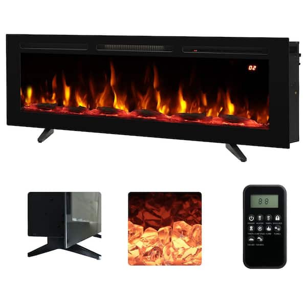 48 in. Recessed Electric Fireplace Inserts, Freestanding and Wall-Mounted, 14 Flame Colors, 6-Brightness Levels, 62℉-99℉