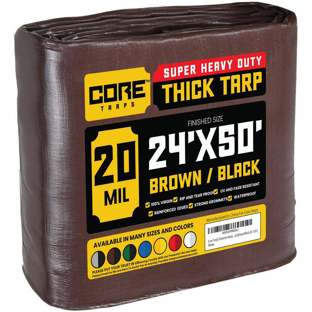 CORE TARPS 24 ft. x 50 ft. Brown and Black Polyethylene Heavy Duty 20