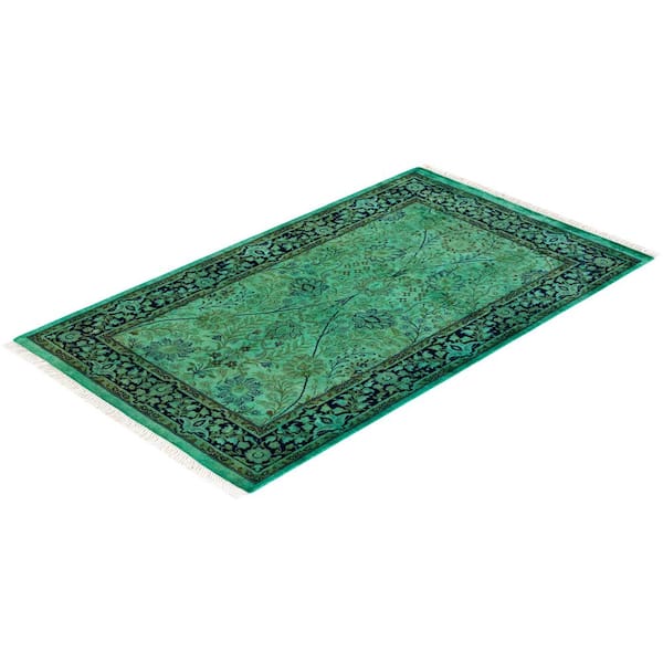 Overdyed Green 2 ft. 8 in. x 4 ft. 4 in. Wool Indoor Area Rug