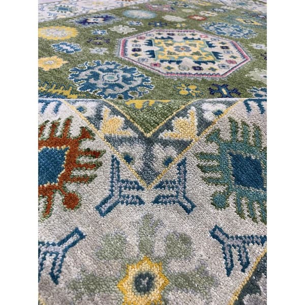 LT. Green/Beige 6 ft. x 9 ft. Hand Knotted Wool Traditional Kazak Collection Rug Area Rug