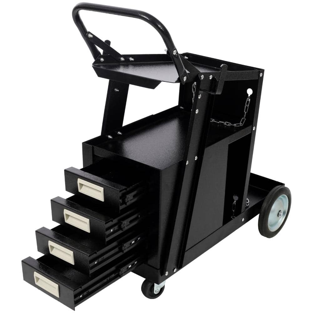 Heavy Duty 2-Tier Welding Cart with 4 Drawers, Rolling Storage Trolley with Wheels, 220 lb. Capacity, Black