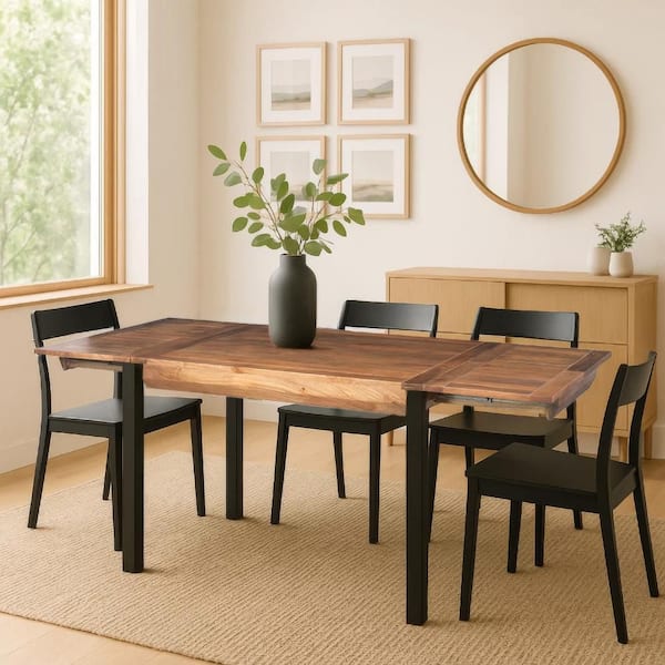 47 in. Brown and Black Wood 4 Legs Dining Table Seats 6