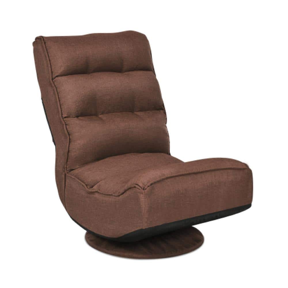 Swivel Floor Gaming Chair Foldable 5-Position Backrest with Padded Seat and Iron Frame Rustic Brown