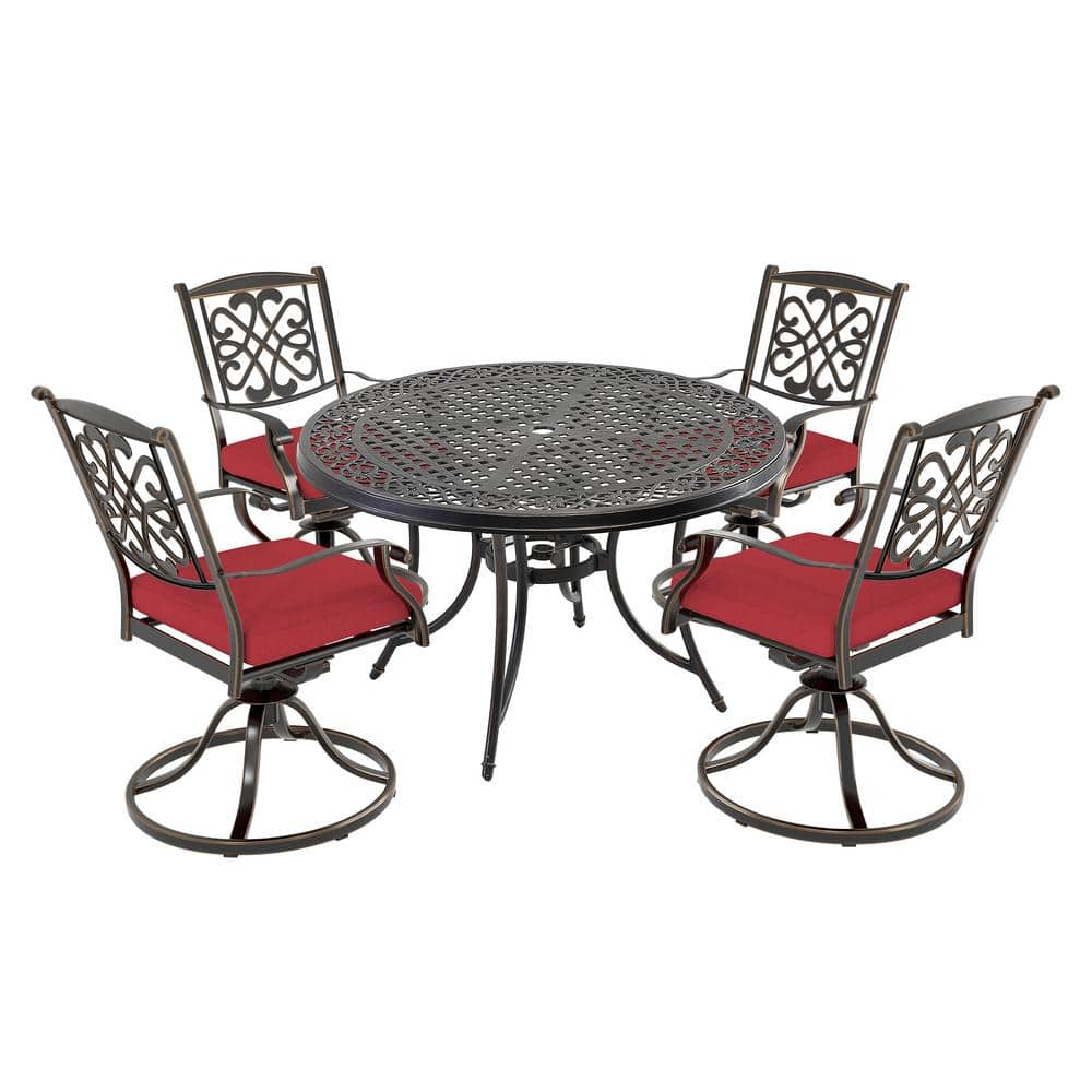 Mondawe 5 Piece Cast Aluminum Outdoor Dining Set Classic Pattern Table