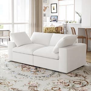 79 in. Square Arm 2-Piece Linen Modular Curved Soriana Loveseat Sectional Sofa Couch in White