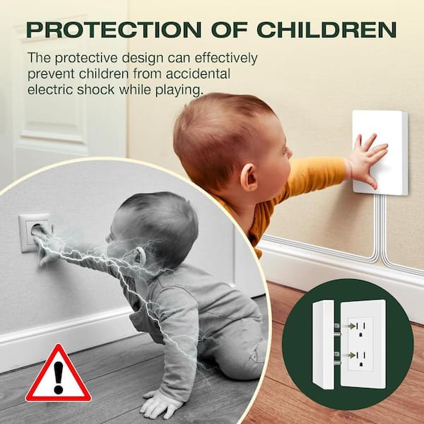 Saker Outlet Cover Extension Cord – 10ft Flat Plug With 3 Outlets, 1625W, Baby Proof & Cord Concealer Kit, Dual Pack