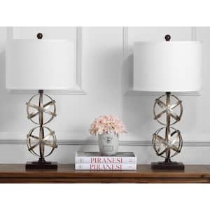 Haley Double Sphere 28 in. Antique Silver Table Lamp with Off-White Shade (Set of 2)