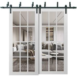 3355 64 in. x 96 in. Full Lite Clear Glass Matte White Finished Solid Wood Sliding Barn Door with Hardware Kit