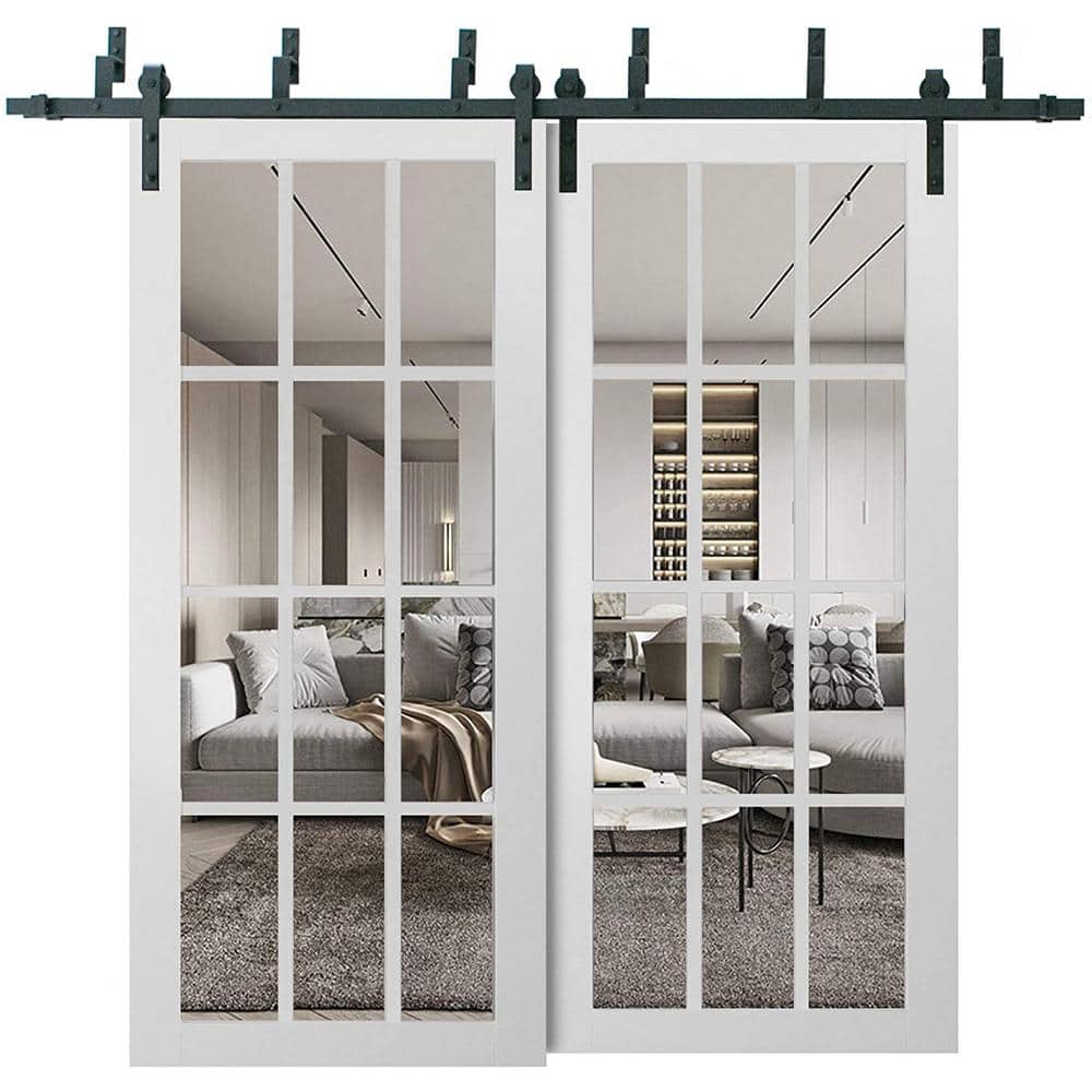 3355 72 in. x 80 in. Full Lite Clear Glass Matte White Finished Solid Wood Sliding Barn Door with Hardware Kit price history on PriceWatchPro