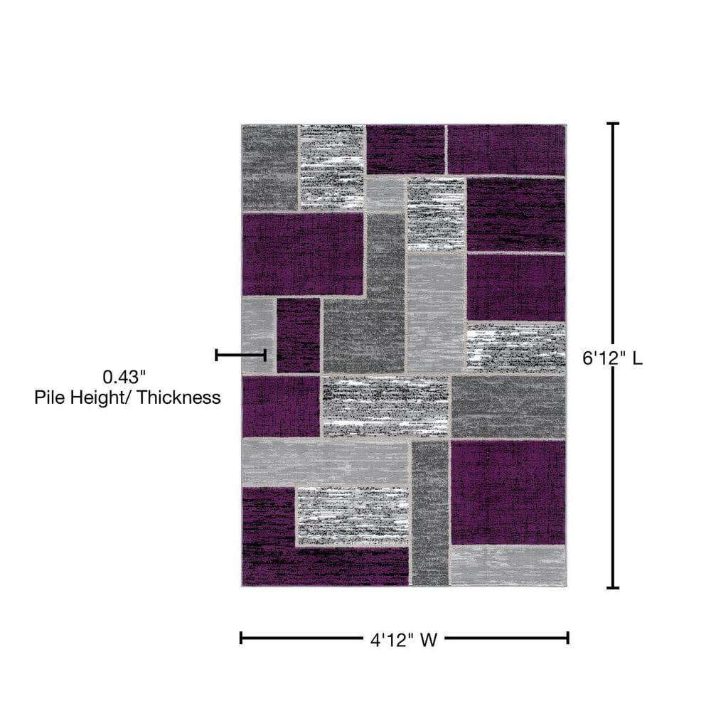 Purple and Gray Geometric Washable Synthetic Area Rug 5' x 7'