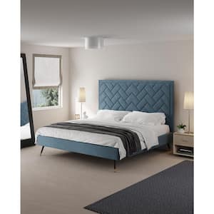 Crosby Modern Blue Velvet Upholstered Wood Frame King Platform Bed