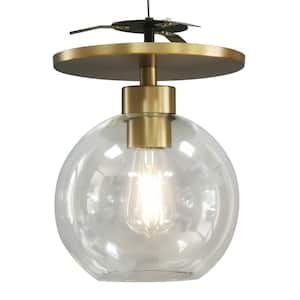 WHP 6 in. Satin Brass Recessed Light Semi-Flush Can Conversion Kit with Clear Glass Globe Shade