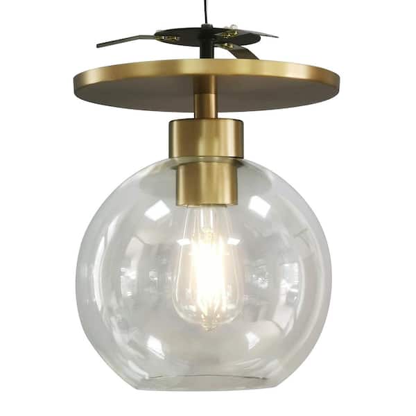 Worth Home Products WHP 6 in. Satin Brass Recessed Light Semi-Flush Can Conversion Kit with Clear Glass Globe Shade