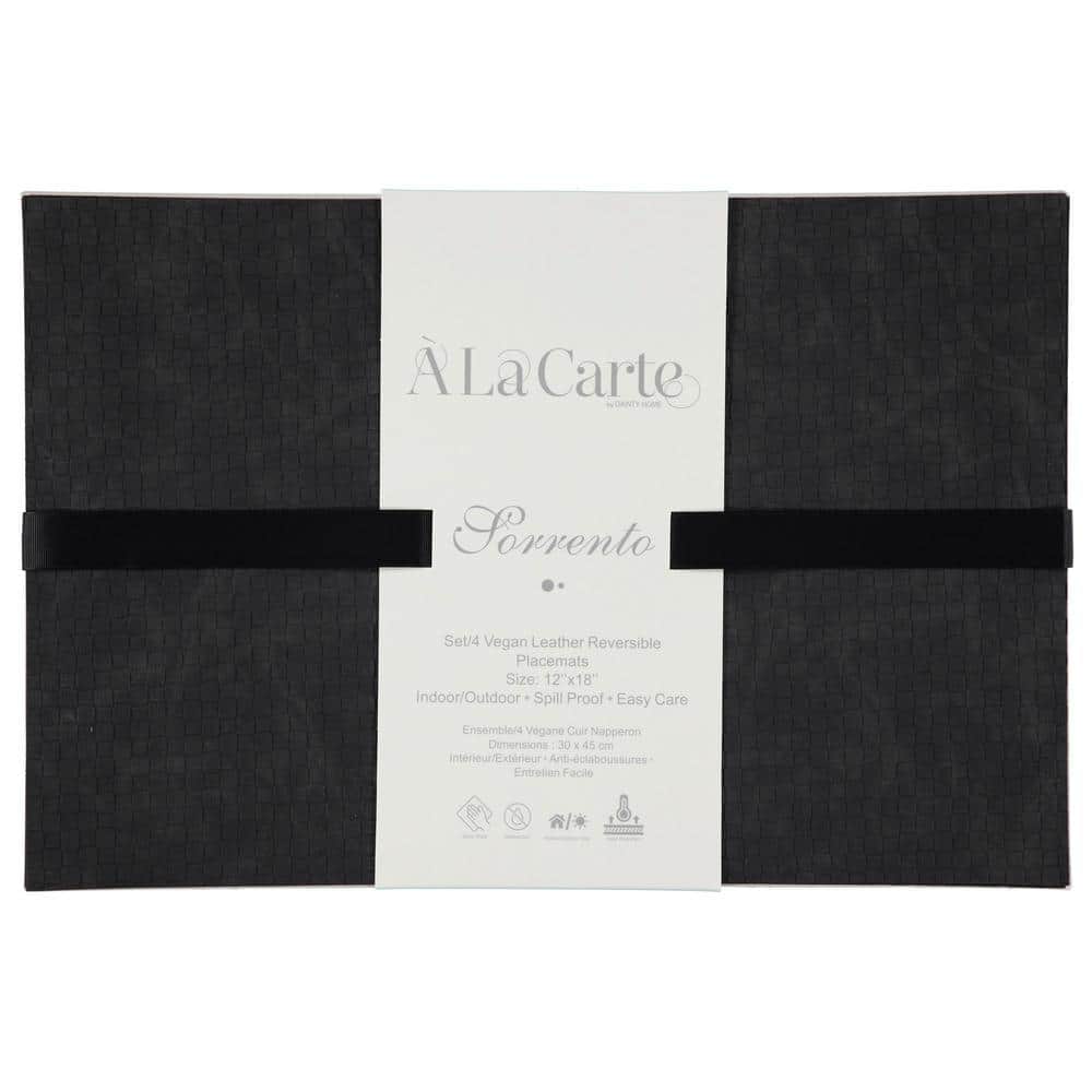Black Faux Leather Reversible Rectangular Placemat Set of 4
