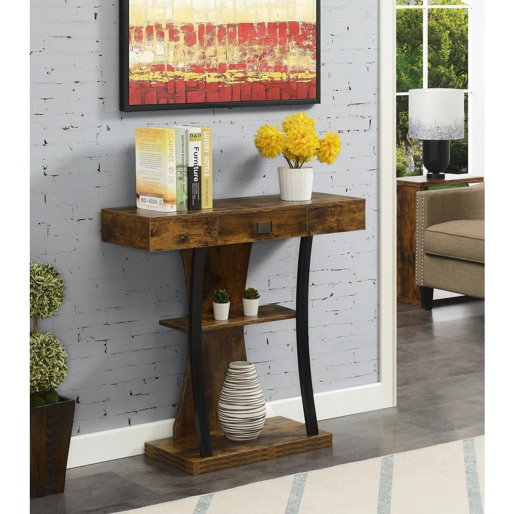 Barnwood Black Urban Storage Console Table with Drawer & Shelves