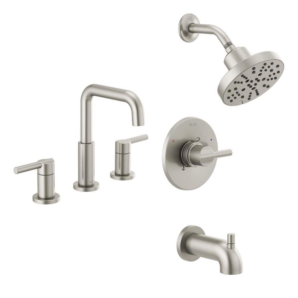 Nicoli 5-Spray Tub and Shower Faucet with 8 in. Widespread Double Handle Bathroom Faucet in Stainless price history on PriceWatchPro