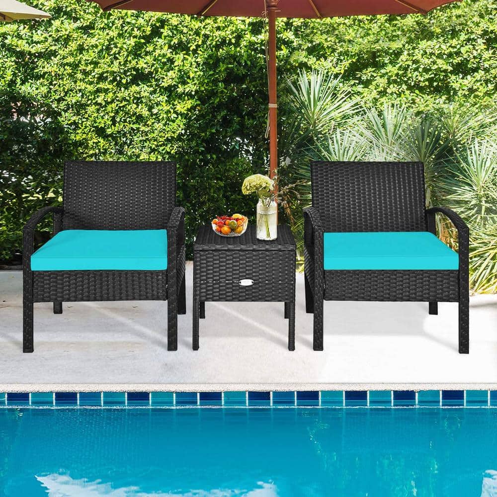 Turquoise 3-Piece Outdoor Wicker Rattan Patio Set