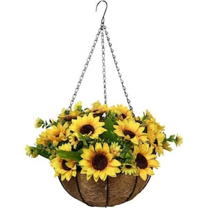 12 in. Fall Artificial Sunflowers Hanging Basket for Indoor & Outdoor