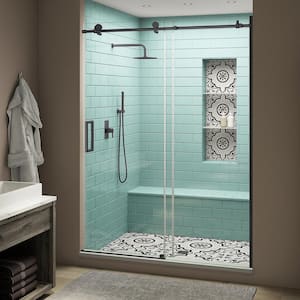 Coraline XL 44 - 48 in. x 80 in. Frameless Sliding Shower Door with StarCast Clear Glass in Matte Black Left Hand