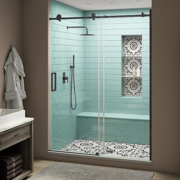 Aston Coraline XL 48 - 52 in. x 80 in. Frameless Sliding Shower Door with StarCast Clear Glass in Matte Black Left Hand