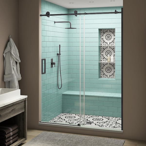 Aston Coraline XL 56 - 60 in. x 80 in. Frameless Sliding Shower Door with StarCast Clear Glass in Matte Black Left Hand