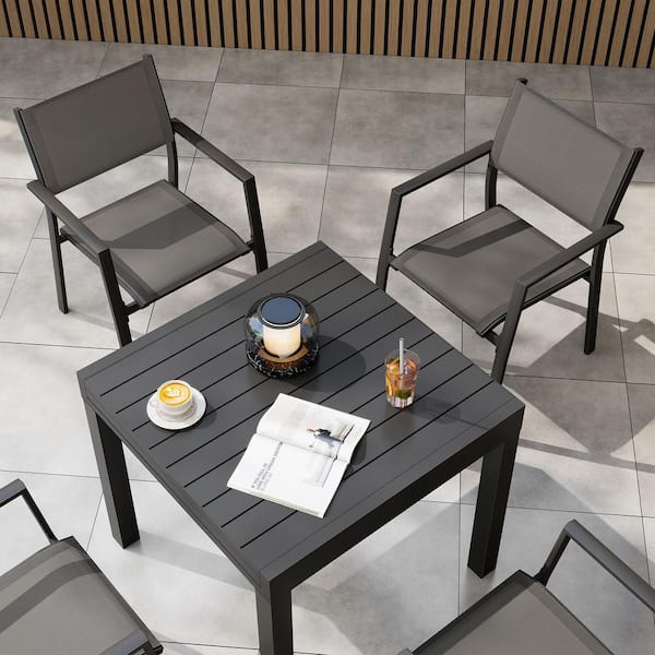 CikaCika 5-Piece Black Aluminum Extendable Table Outdoor Dining