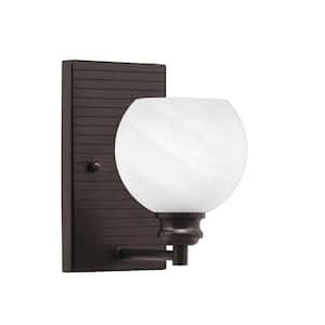 Albany 1-Light Espresso 5.75 in. Wall Sconce with White Marble Glass Shade