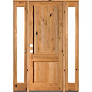 64 in. x 96 in. Rustic Knotty Alder Square Clear Stain Wood Right Hand Inswing Single Prehung Front Door/Full Sidelites