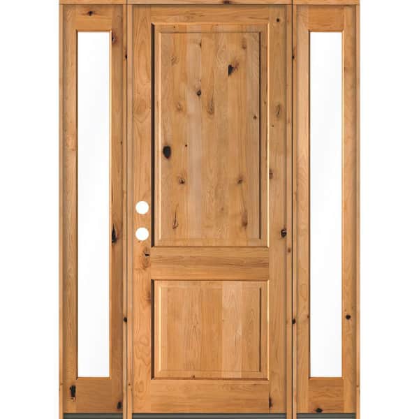 Krosswood Doors 70 in. x 96 in. Rustic Knotty Alder Square Clear Stain Wood Right Hand Inswing Single Prehung Front Door/Full Sidelites
