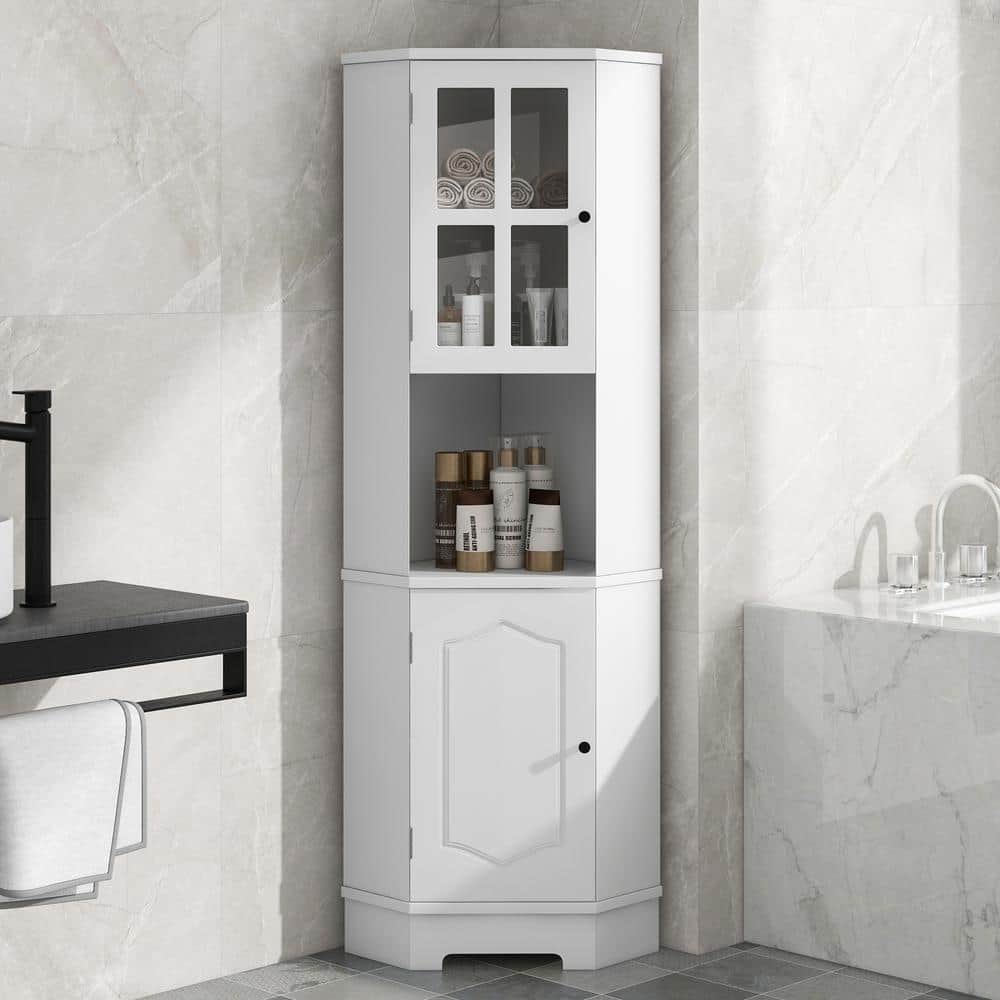 23.2 in. W x 15.9 in. D x 65 in. H White MDF Anti-Toppling Freestanding Bat