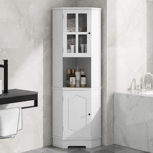 23.2 in. W x 15.9 in. D x 65 in. H White MDF Anti-Toppling Freestanding Bathroom Linen Cabinet with Adjustable Shelf