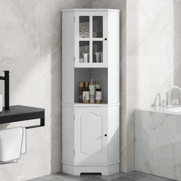 Unbranded 23.2 in. W x 15.9 in. D x 65 in. H White MDF Anti-Toppling Freestanding Bathroom Linen Cabinet with Adjustable Shelf