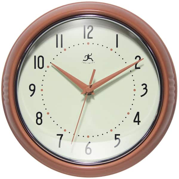 Retro Round Terracotta Aluminum Wall Clock, 9.5 in.