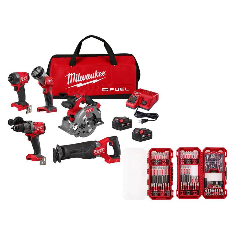 M18 FUEL 18V Li-Ion Cordless Combo Kit (5-Tool) with Two 5.0 Ah Batteries, 1 Charger 1 Tool Bag w/SHOCKWAVE Bit (100-Pc) price history on PriceWatchPro