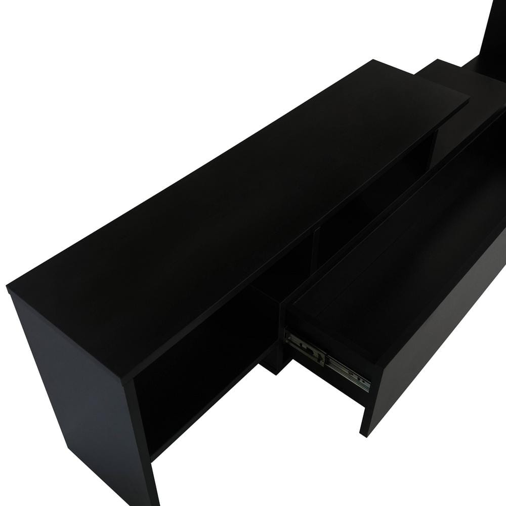 Ebony Modern TV Stand with MDF Shelves and Cabinet