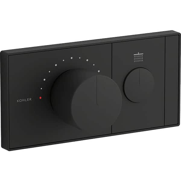 KOHLER Anthem 1-Outlet Thermostatic Valve Control Panel with Recessed Push-Button in Matte Black