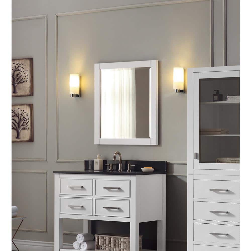 Transitional Rectangular 30" x 24" Beveled Wall Mirror in White