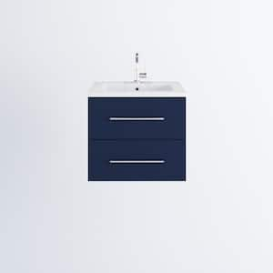 Napa 24 in. W x 20 in. D Single Sink Bathroom Vanity Wall Mounted In Navy Blue with Acrylic Integrated Countertop