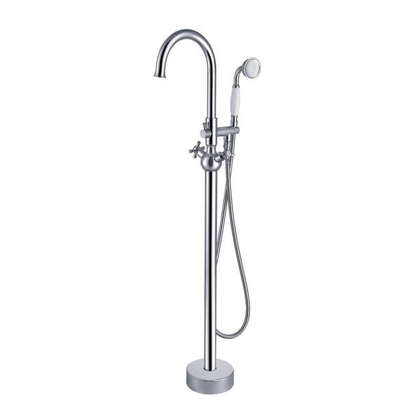 2-Handle Freestanding Tub Faucet with Hand Shower Head in Chrome