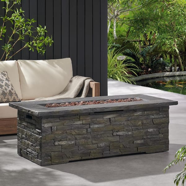 56 in. W 50,000 BTU Rectangular Stone Pattern Outdoor Propane Gas Fire Pit Table