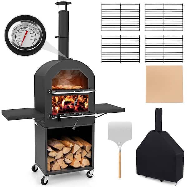 SKONYON Outdoor Pizza Oven with Protective Cover and Grill Racks